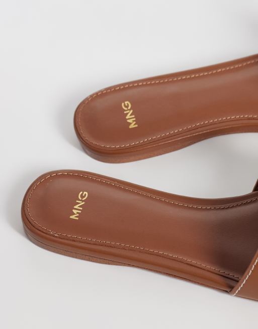 Mango – Mellanbruna tofflor i läderimitation med spänne, 4 av 4