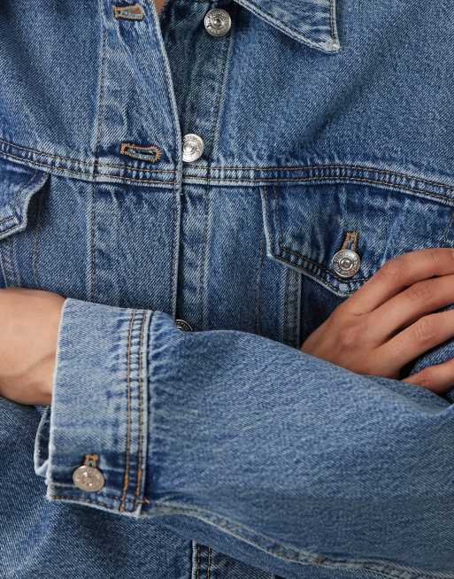 Mango - Mellemblå denimjakke med cocoon-ærmer i 100% bomuld, 4 af 4