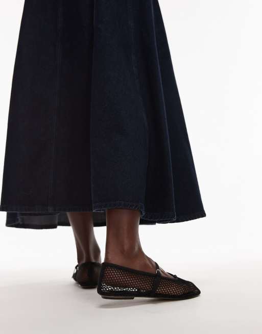 Mango mesh ballet flats in black