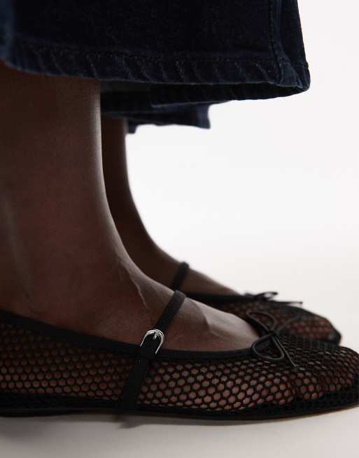 Mango mesh ballet flats in black