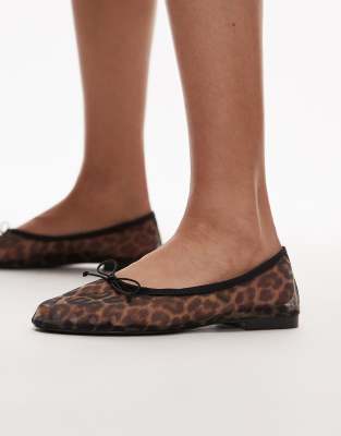 Mango mesh ballet pumps in leopard print-Brown φωτογραφία