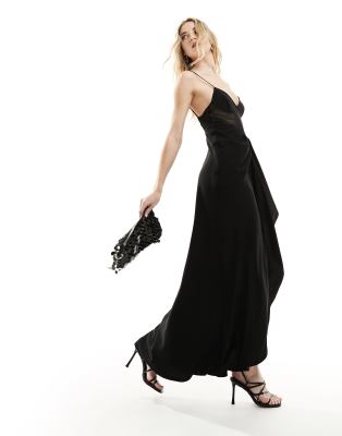 Mango Mango mesh insert maxi dress in black
