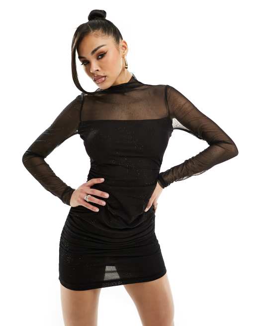 Black mesh glitter store dress