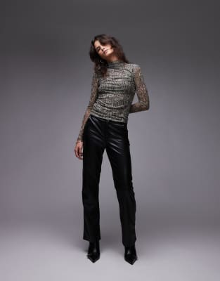 Mango Mesh Long Sleeve Snake Print Top In Gray