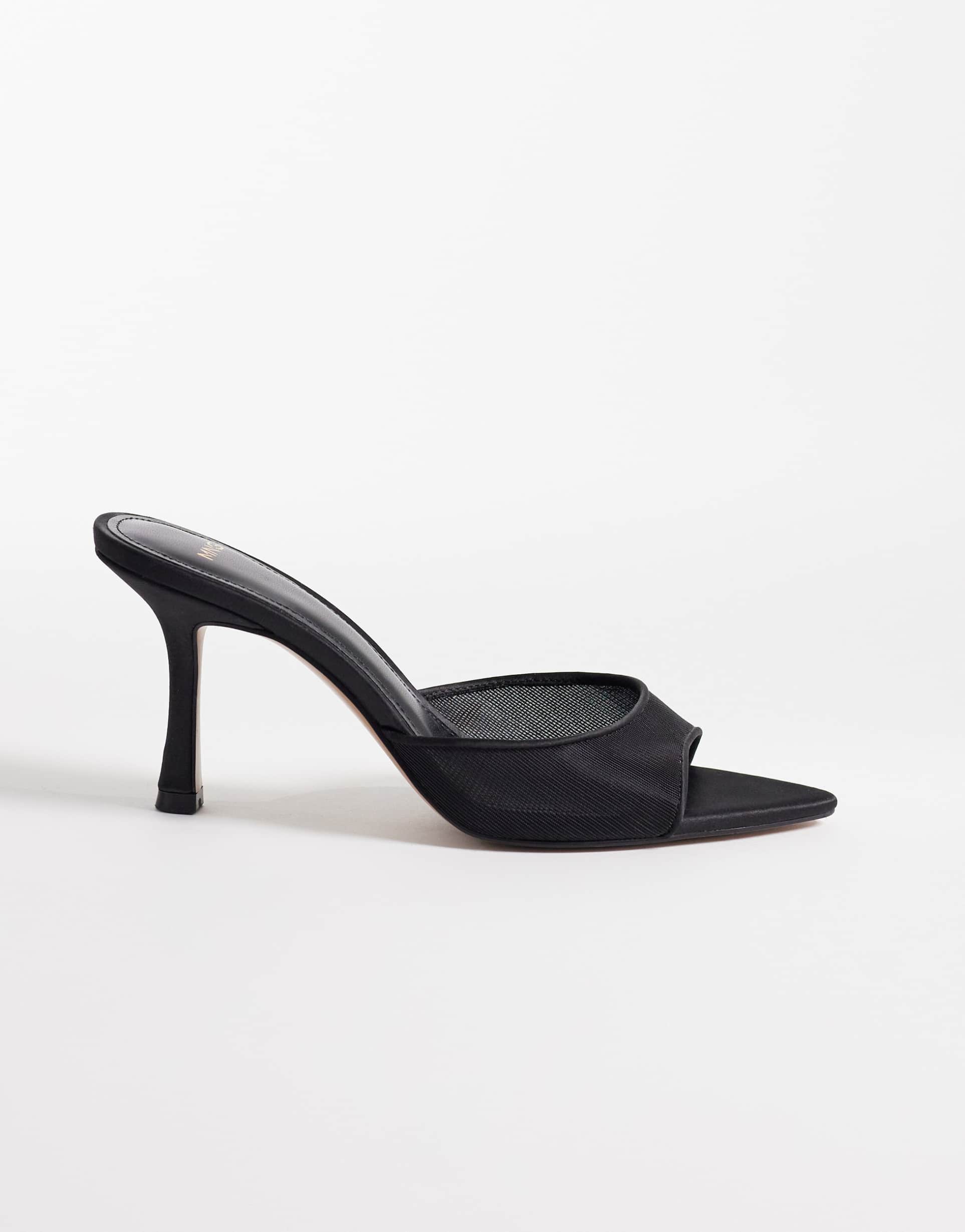 mango mesh mules in black