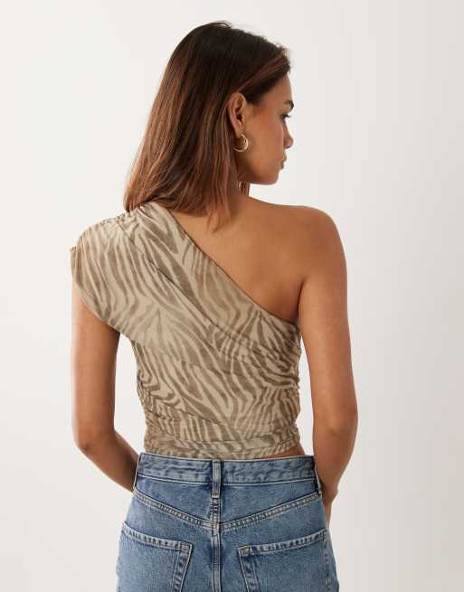 Mango Mesh-Oberteil mit asymmetrischem Kurzarm und Zebra-Print, 4 von 4
