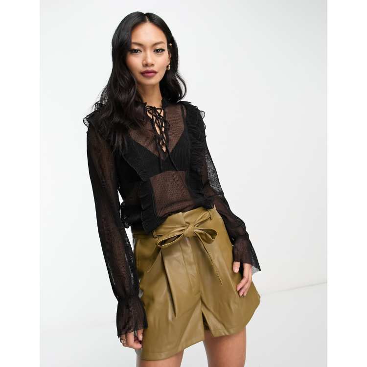 Chocolate mesh hot sale ruffle blouse