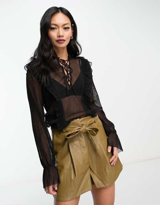 Ruffle cheap mesh blouse