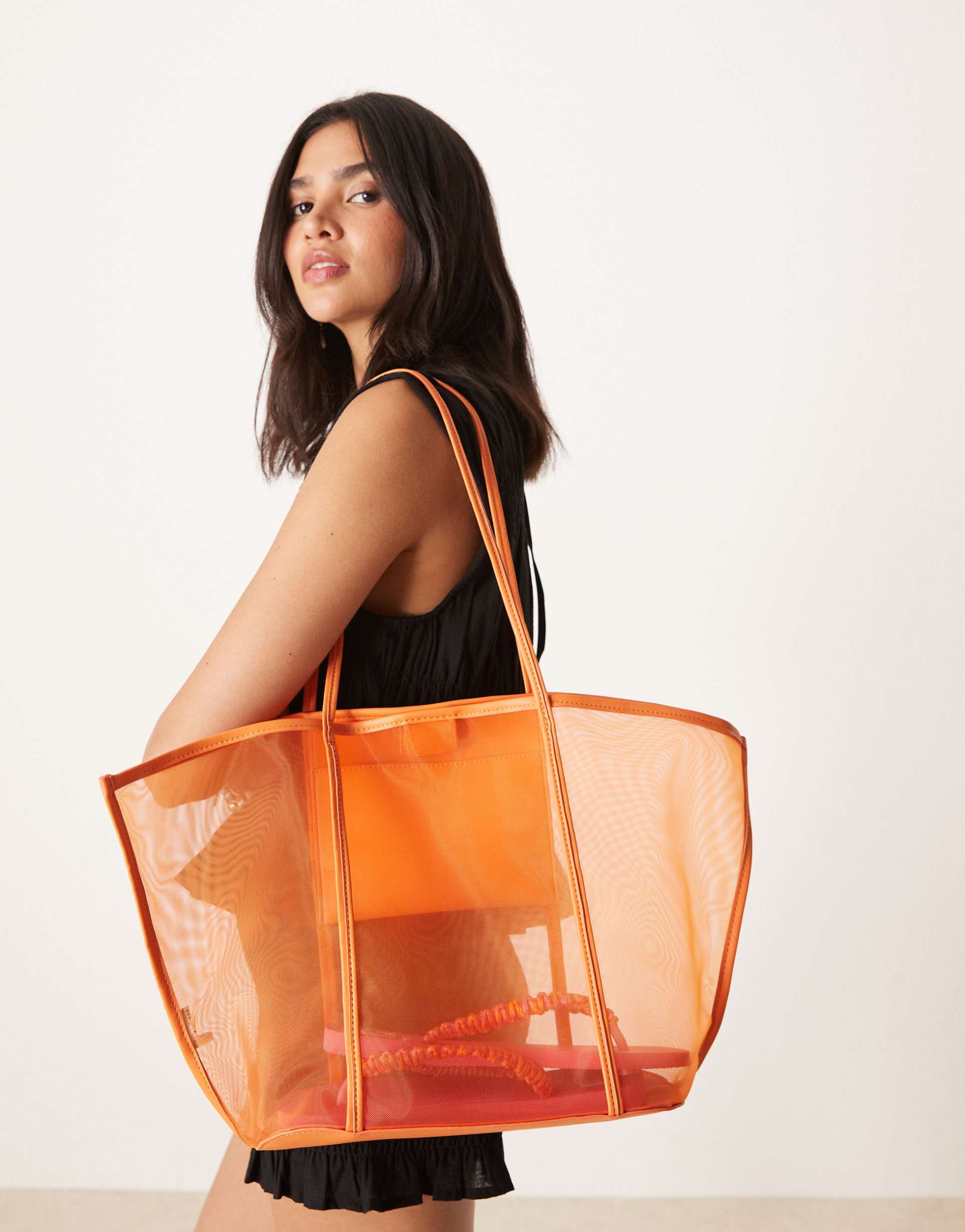mango mesh tote bag in orange