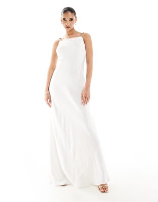 metal gold straps maxi dress in white