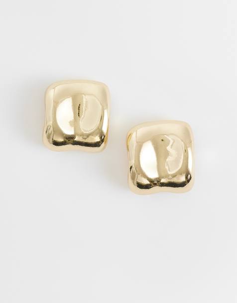 Mango - Metalen oorknopjes met textuur in goud - view 1