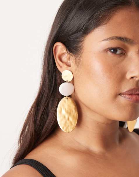 Mango metalic beaded earrings in gold - view 1