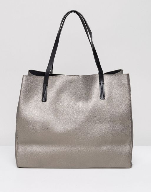 Mango Metallic Leather Look Tote Bag | ASOS