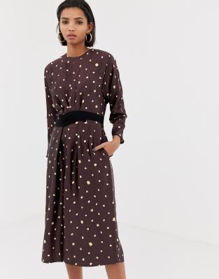 asos brown polka dot dress