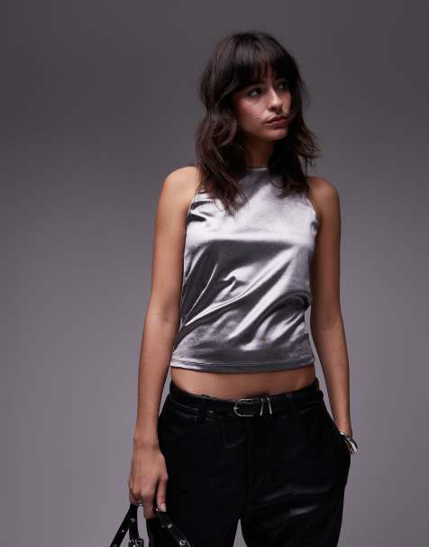 Mango - Metallic top met hoge hals in zilver - view 1