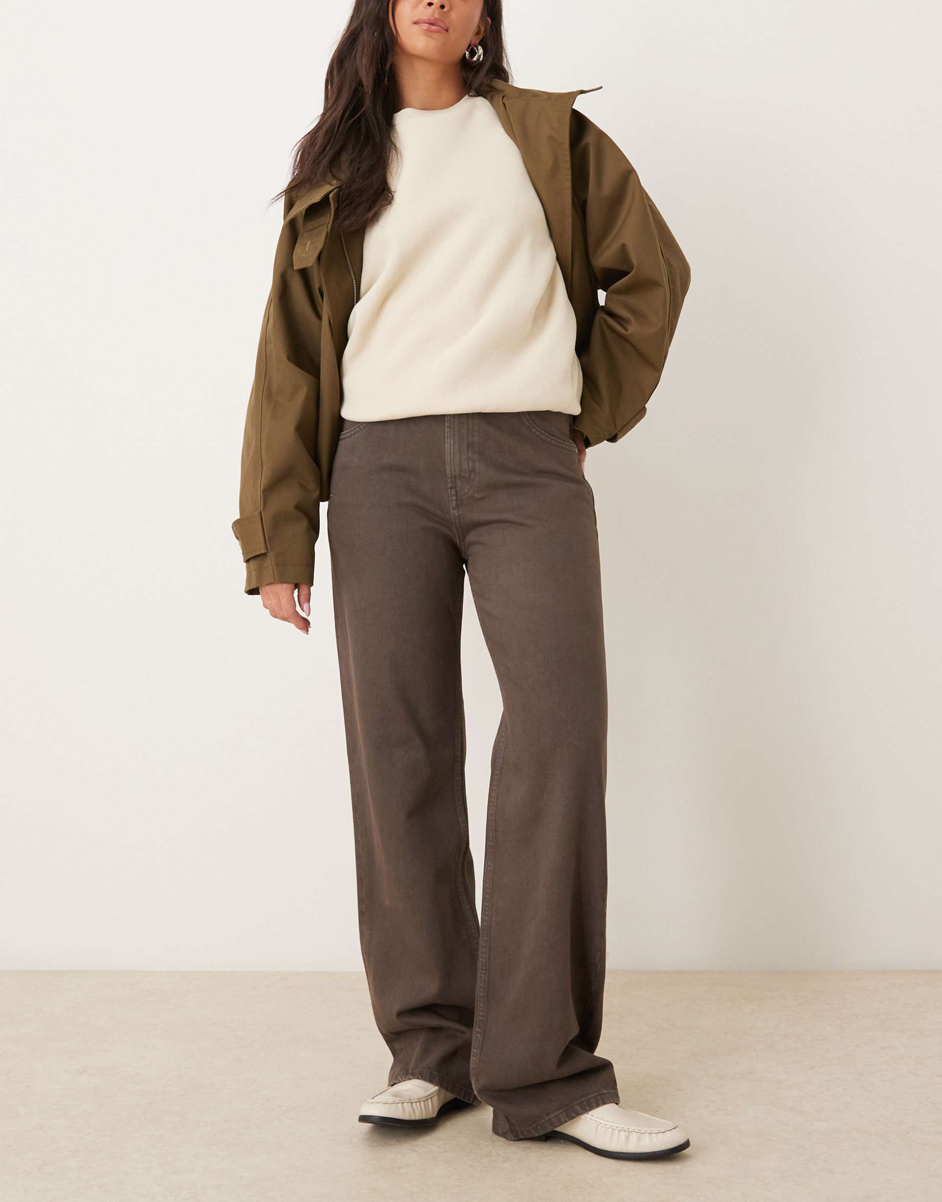 mango miami 100% cotton straight jeans in brown