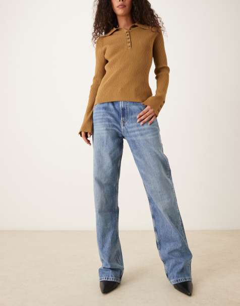 Mango Miami straight leg oversized jeans in light blue