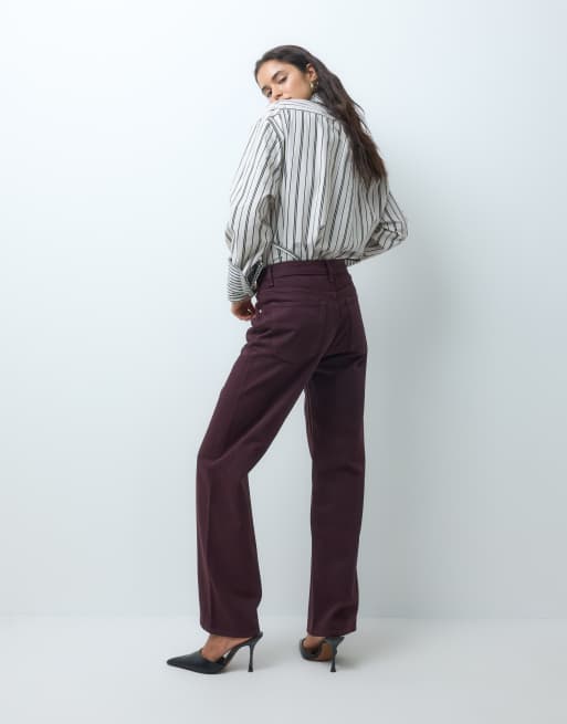 Mango Miami straight jeans i vinrød, 2 af 5