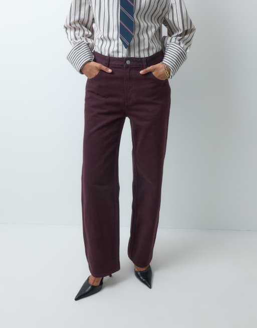 Mango Miami straight jeans i vinrød, 4 af 5