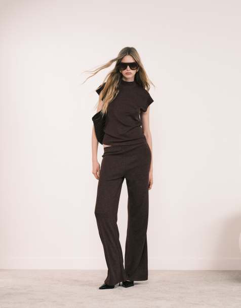 Mango Michi high neck sleeveless soft touch top & trouser co-ord in burgundy - view 1