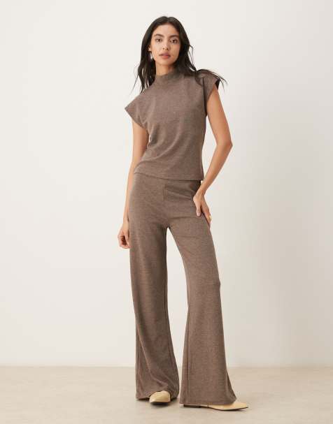 Mango Michi soft touch straight trouser co-ord in brown - view 1