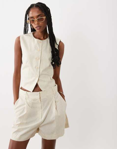 Mango - Michy - Pantaloncini bermuda gialli a righe in misto cotone in coordinato - view 1