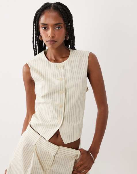 Mango Michy vest in yellow pinstripes - part of a set - view 1