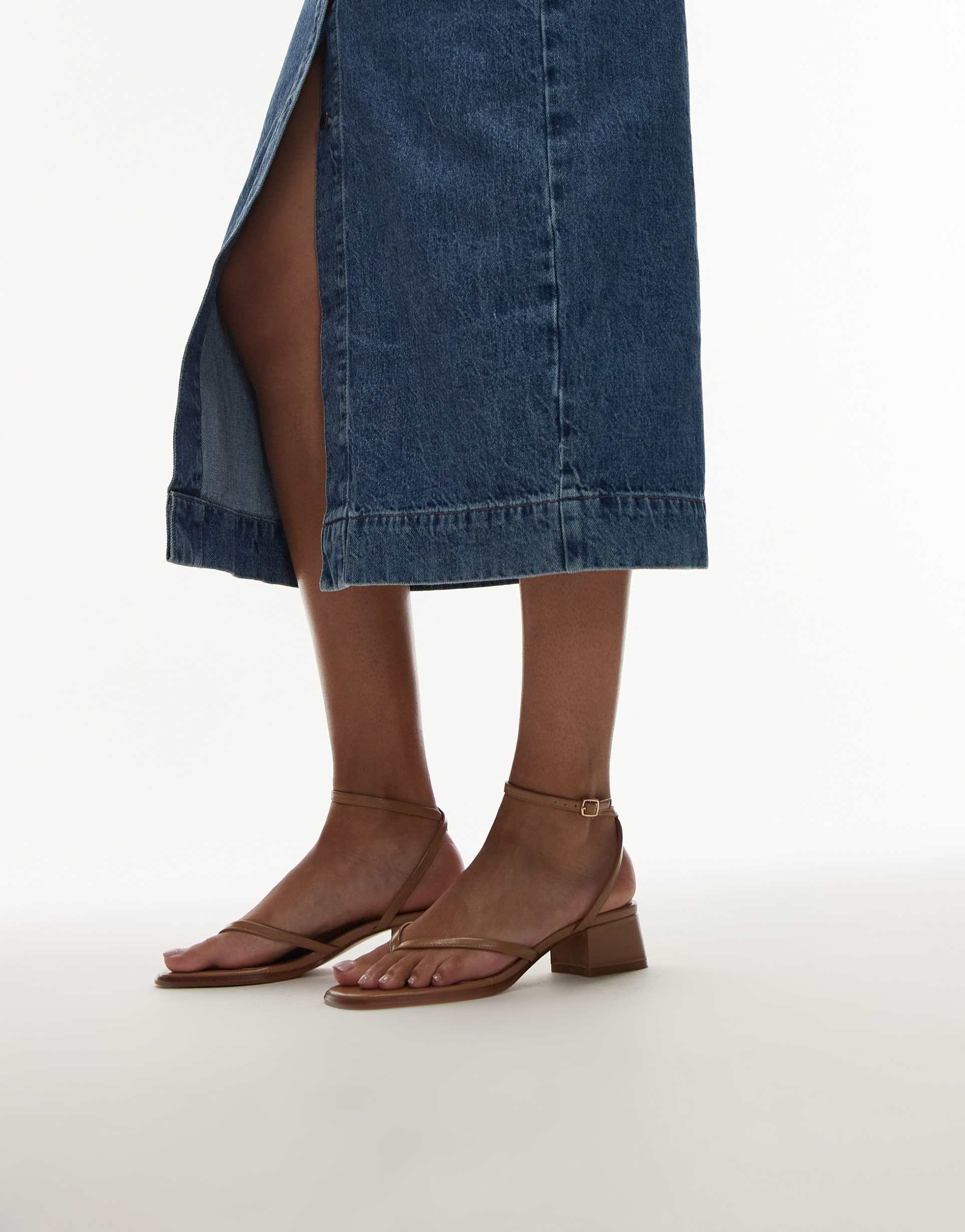 mango micro block heel sandals in tan