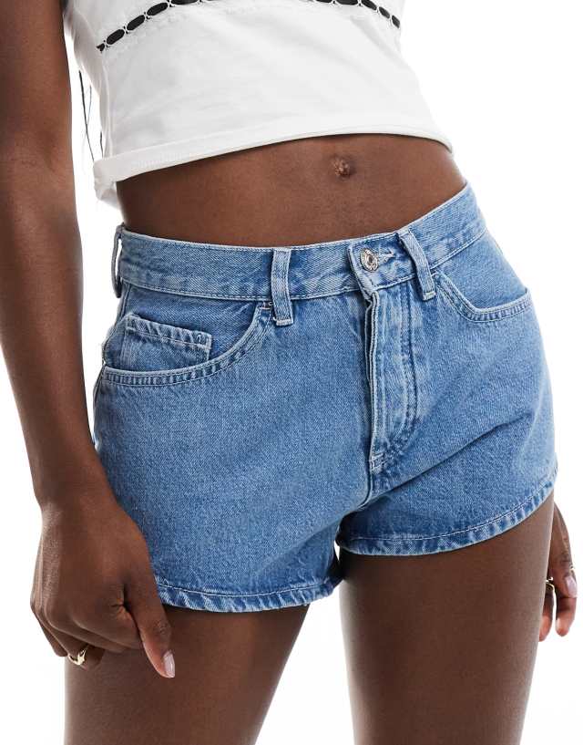 Mango - micro denim short in light blue