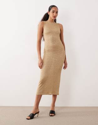 Mango Micro Sequins Midi Dress In Gold