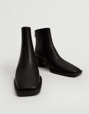 Mango mid heeled boots with square toe in black