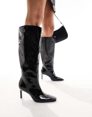 Mango Mid Length Heeled Boot In Black