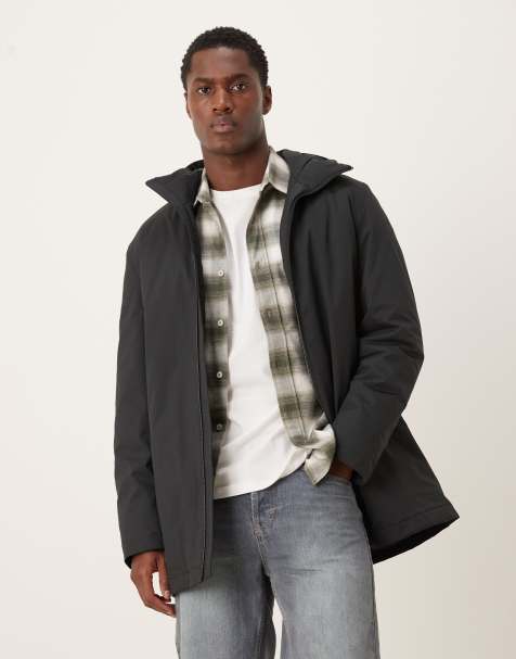 Mango mid length parka jacket with hood in black - view 1