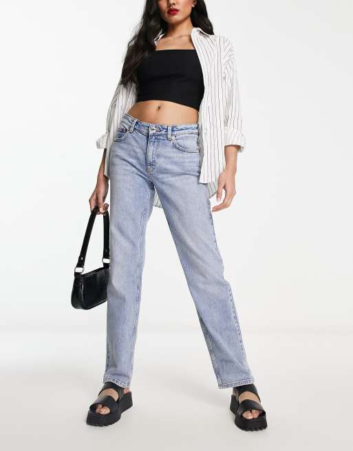 Mango mid rise straight leg jeans in light blue | ASOS