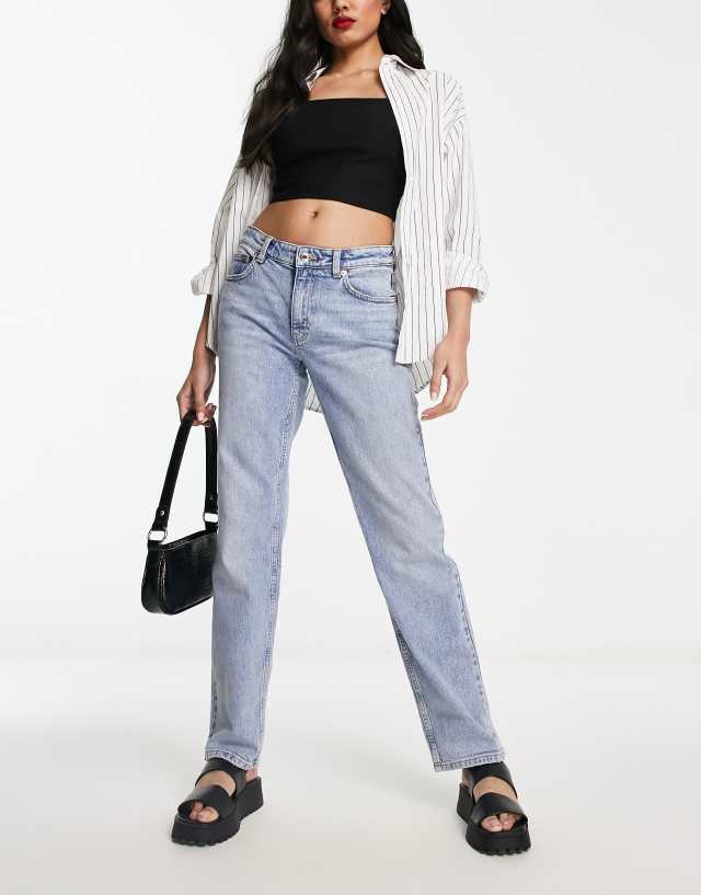 Mango mid rise straight leg jeans in light blue