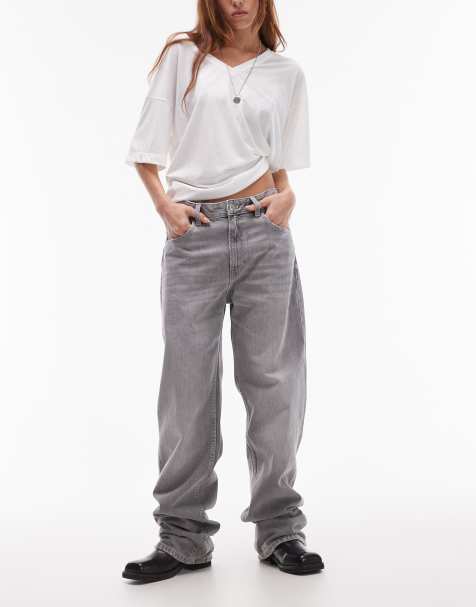 Mango mid rise straight leg jeans in light grey wash - view 1