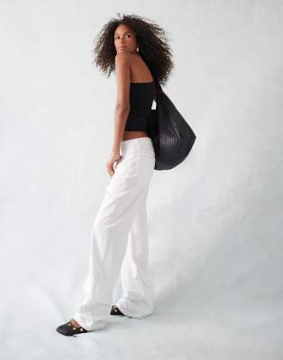 Mango Mid Rise Straight Leg Jeans In White