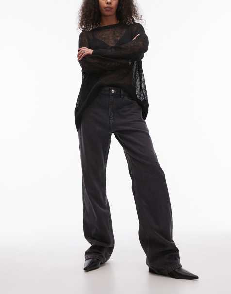 Mango mid rise straight leg purple wash jeans in black - view 1