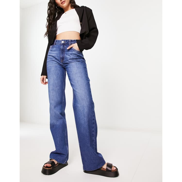 Mango mid rise wide leg jeans in mid blue