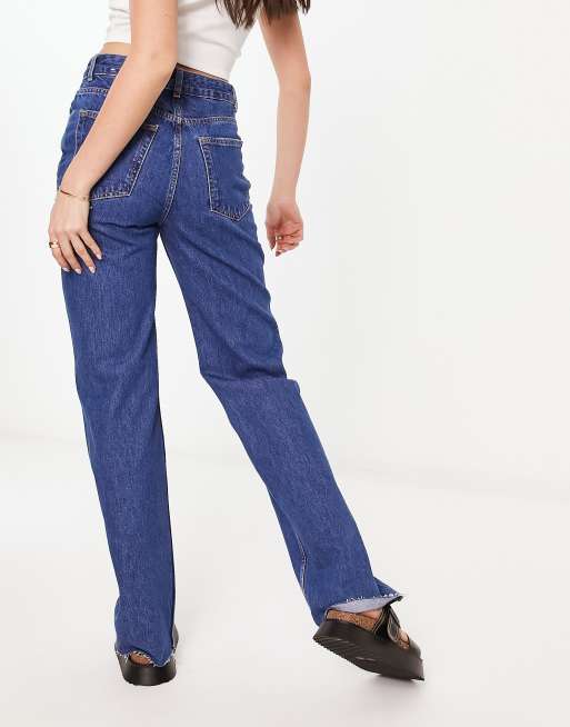 MANGO Decorative Ripped Wideleg Jeans in Medium Vintage Blue