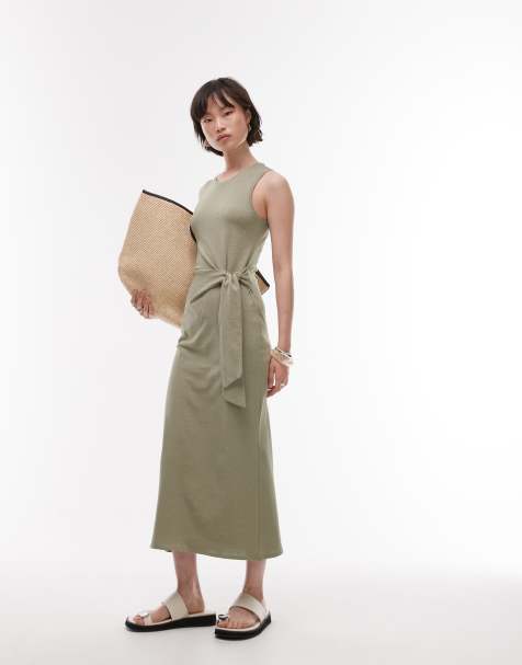 Mango – Midaxi-Kleid in Salbeigrün mit gebundener Taille - view 1
