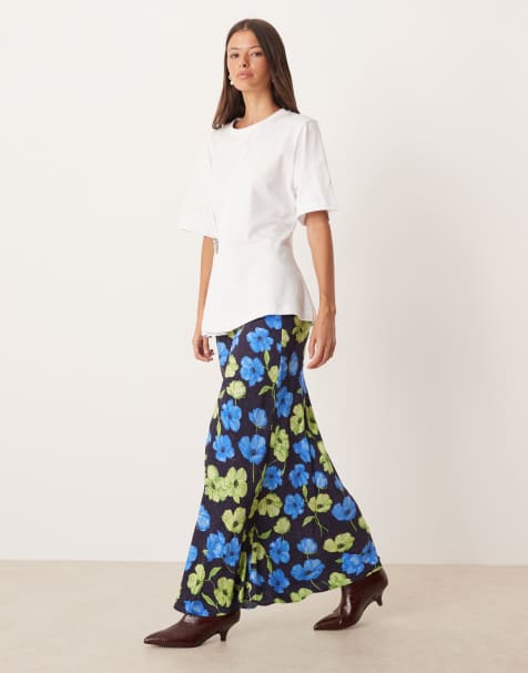 Mango midaxi skirt in blue and green floral print - view 1