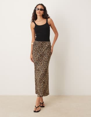Mango Animal-print Midi-skirt Brown In Brown