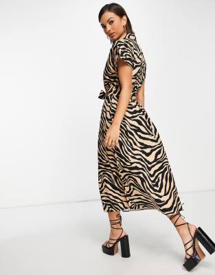 Mango midi button front shirt dress in zebra print