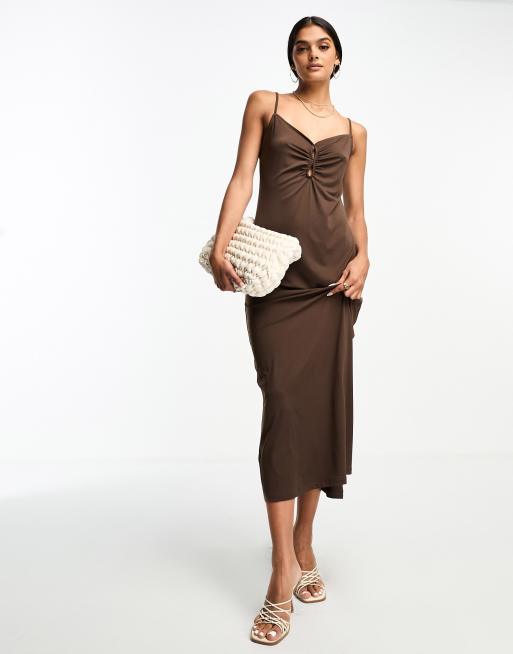 Mango midi cami dress in brown