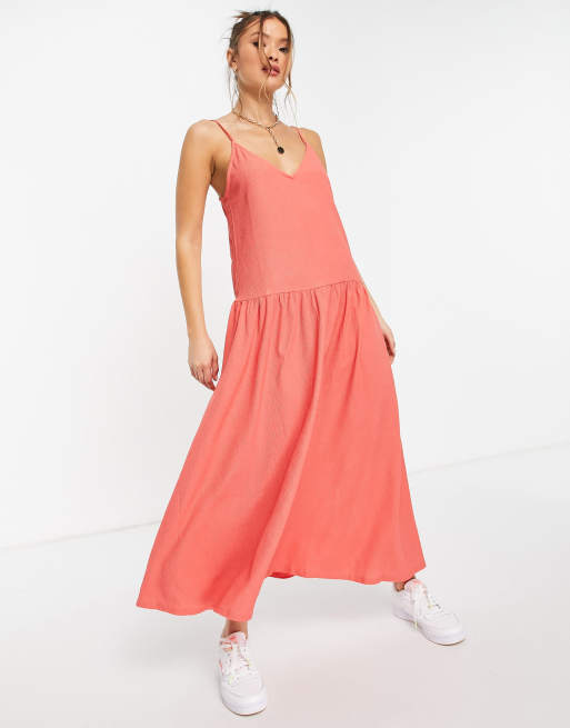 Mango - Midi cami jurk met lage taille in koraalrood