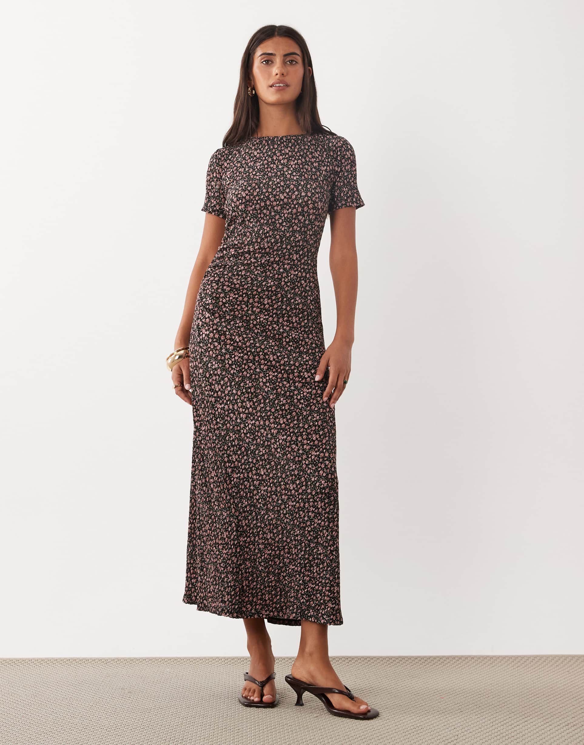 mango midi dress in black floral print