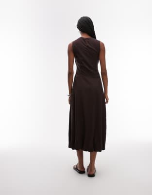 mango midi dress with soft bubble hem in chocolate