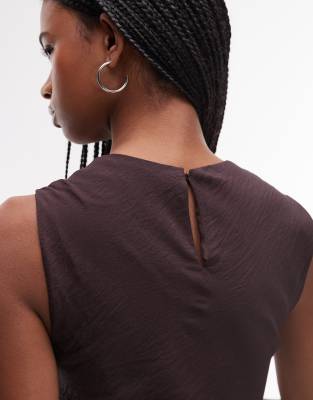 mango midi dress with soft bubble hem in chocolate
