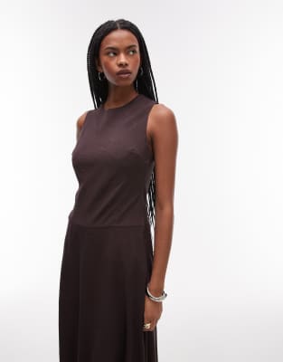 mango midi dress with soft bubble hem in chocolate